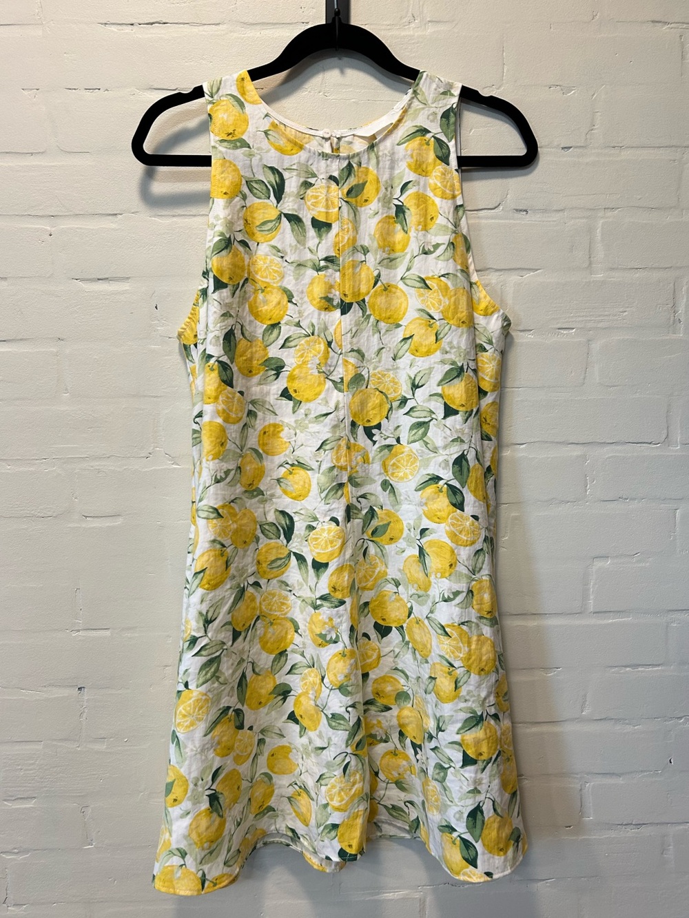 H&M Lemon Citrus Print Swing Dress Yellow White Sleeveless M Cottagecore Coastal
